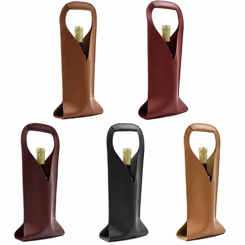 Leather Red Wine Bottle Bag Single Wine Carrier Storage Pouch Portable Wine Gift Bag With Handle