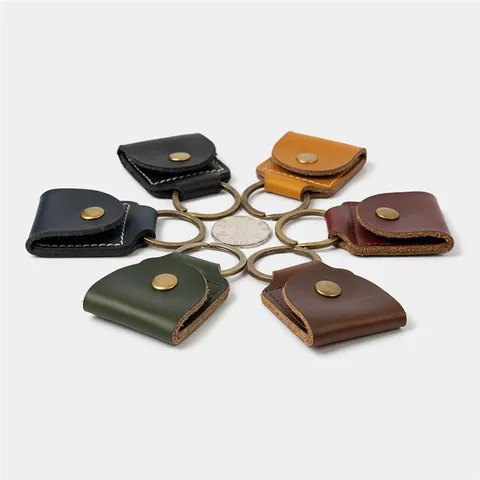 Genuine Leather Guitar Pick Holder Portable Vintage Cowhide Plectrum Case With Key Ring Music Instrument Accessories