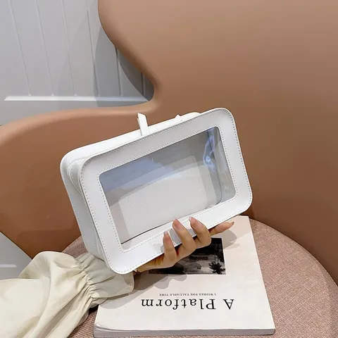 Minimalistische Transparante Cosmetische Tas Grote Capaciteit PU Leer Make-up Opbergtas Draagbare Toilette Tas Reistas