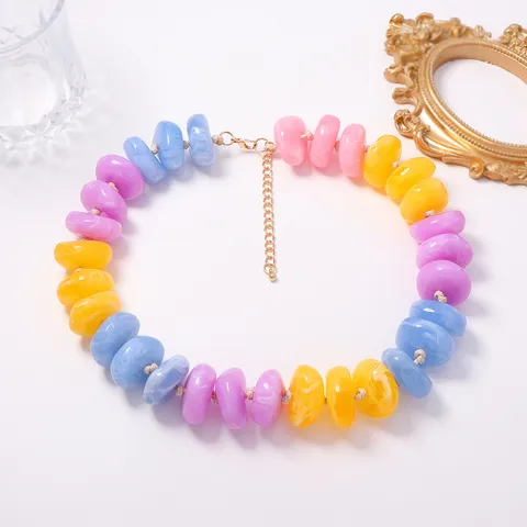 Collana di Perline in Plastica Resina Multicolore alla Moda per Donna Collana Girocollo a Catena a Sfere in Lega Galvanica Geometrica