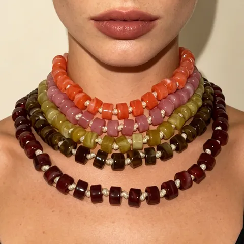 Collana di Perle in Resina Tie Dye Casual Estiva per Donna Filo di Perle a Cilindro Geometrico Colorato Gioielli da Vacanza