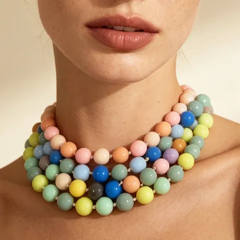 Collana a Trefoli di Perline Rotonde Color Macaron Boho Per Donna Collana a Catena Con Perline in Resina di Plastica Geometrica per Vacanza