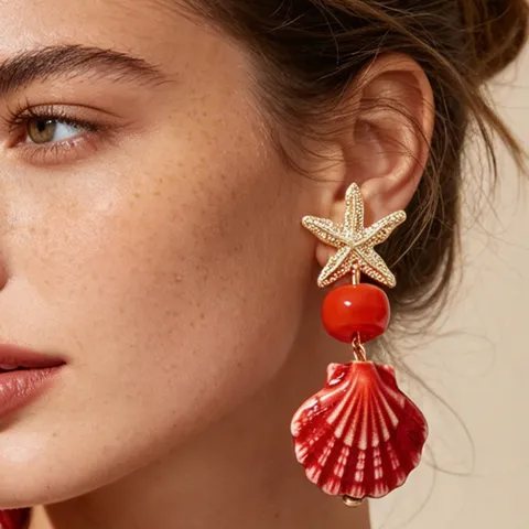 Orecchini Pendenti in Ceramica con Creature Marine per Donna Estate Spiaggia Vacanza Moda Stella Marina Conchiglia Pesce Gioielli