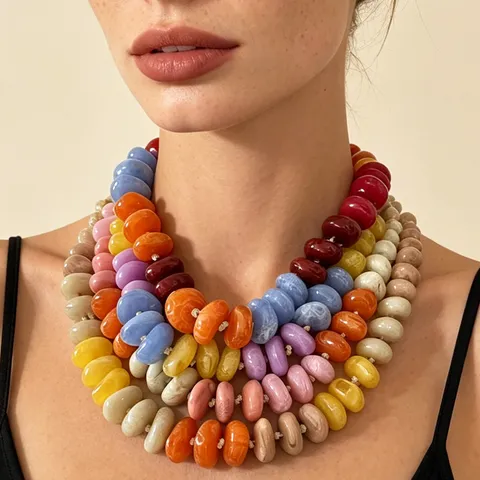 Collana di Perline in Plastica Resina Multicolore alla Moda per Donna Collana Girocollo a Catena a Sfere in Lega Galvanica Geometrica