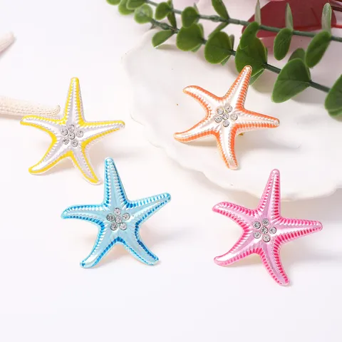 Western Fashion Starfish Open Ring For Women Rhinestone Gradient Ocean Beach Adjustable Iron Finger Ring Holiday Jewelry