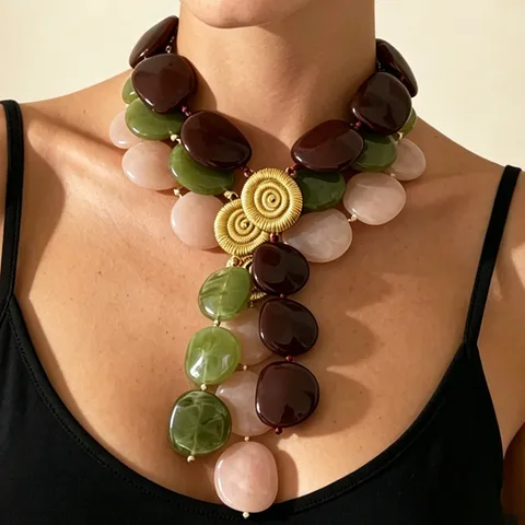 Collana con Perline in Resina e Lega Retrò Gioielli da Collo Esagerati Geometrici Pendente a Filo con Motivo a Conchiglia per Donna