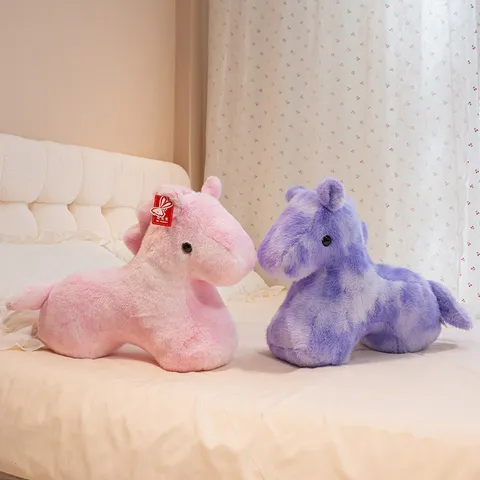 Colorful Plush Horse Stuffed Animal Carousel Zodiac Mascot Toy Soft Pillow