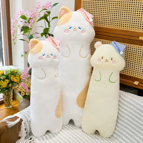 Cute Cat Long Pillow Plush Toy Stuffed Animal Soft Sleeping Pillow Bedside Cushion Sofa Decorative Toy