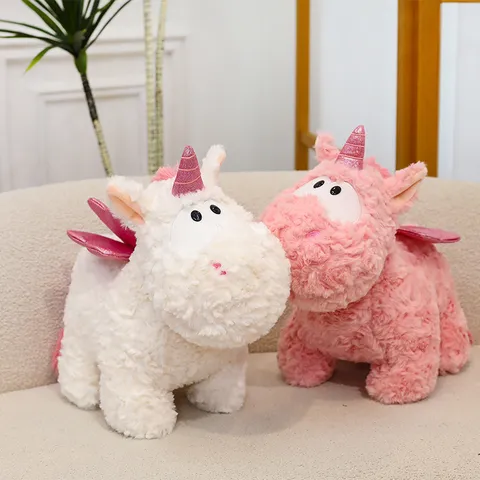 Carino Animato Angelo Unicorno Peluche Animale Imbottito Con Corno Glitter Ali E Fiocco Morbido Cuscino Regalo