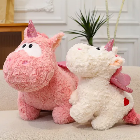 Carino Animato Angelo Unicorno Peluche Animale Imbottito Con Corno Glitter Ali E Fiocco Morbido Cuscino Regalo