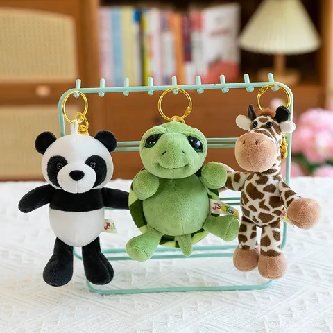 Cartoon Forest Animal Plush Toy Cute Lion Tiger Turtle Doll Keychain Bag Pendant Kids Gift