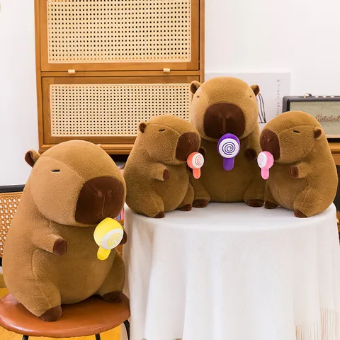 Cute Capybara Plush Toy Stuffed Animal Soft Doll With Lolly Accessory Cartoon Companion Toy Gift For Kids And Teens