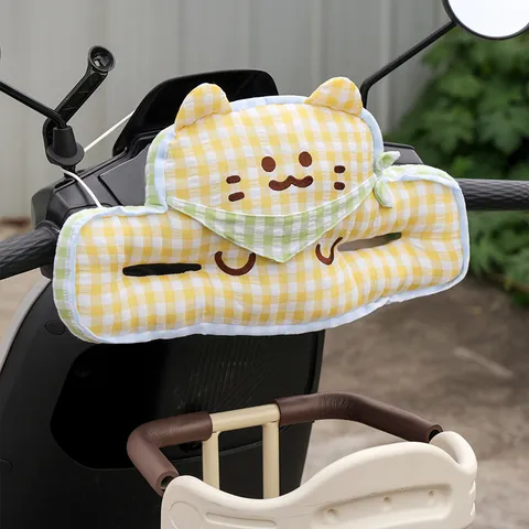 Cute Cartoon Cat Anti Collision Cushion Plaid Electric Vehicle Safety Protection Pad Soft Plush Baby Head Guard Pillow