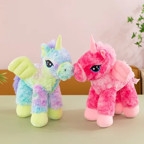 Cute Angel Unicorn Plush Toy Rainbow Pony Stuffed Animal Doll Soft Cuddly Pillow Home Decor Kids Gift
