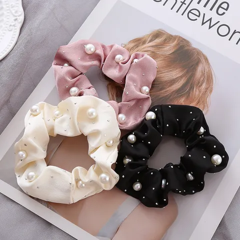Vol Diamant Stof Parel Haarelastiekje Zoet Schattig Haarelastiekje Elegant Strass Kunstparel Haaraccessoires Voor Vrouwen