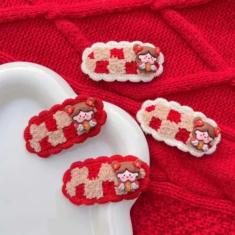 Linda Pinza de Pelo para Niños Horquilla de Felpa Roja Blanca Chica de Bendición Accesorios de Cabello Pinza Lateral