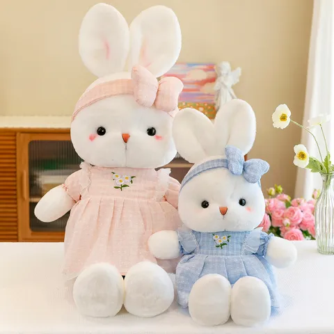 Cute Rabbit Plush Toy Stuffed Animal Soft Doll With Floral Dress And Headband Cute Companion Gift For Kids Girls