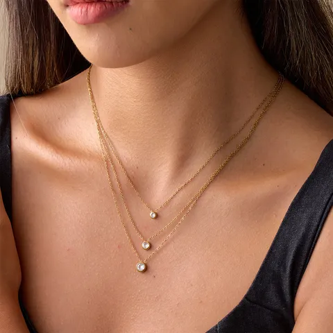 Collana Minimalista a 3 Strati in Acciaio Inossidabile Placcato Oro per Donna Pendente in Strass Tondo Collana a Catena Gioielli