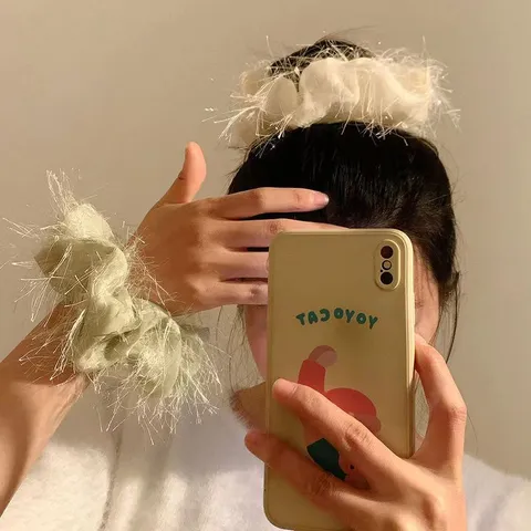 French Elegante Tassel Hair Scrunchie Sparkly Bright Silk Mesh Hair Tie Donne Accessori per Capelli Quotidiani Ponytail Holder