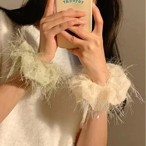 French Elegante Tassel Hair Scrunchie Sparkly Bright Silk Mesh Hair Tie Donne Accessori per Capelli Quotidiani Ponytail Holder