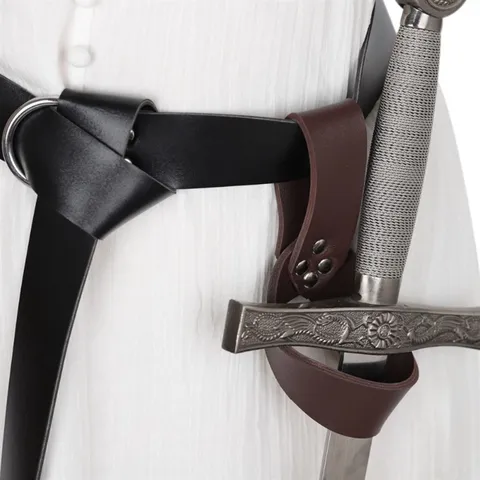 Medieval Retro PU Leather Sword Frog Scabbard Ring Holster Cosplay Weapon Accessories