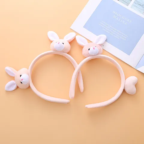 Cute Plush Rabbit Headband Pink Rabbit Hair Clip Sweet Cartoon Animal Hair Accessories For Women Girls