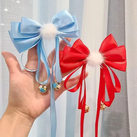 Children Festive Hair Clip Cute Bow Tassels Duckbill Clip Hanfu Long Ribbon Bell Hair Pin Girls Hair Accessories