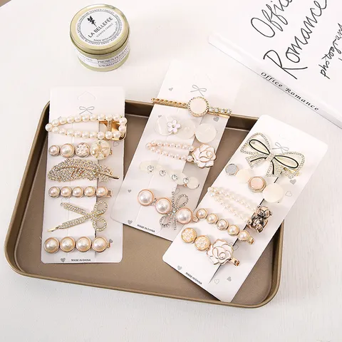 Ins Stijl Kunstparel Strik Haarspeld Set Metaal Strass Haarspeld Haar Accessoires