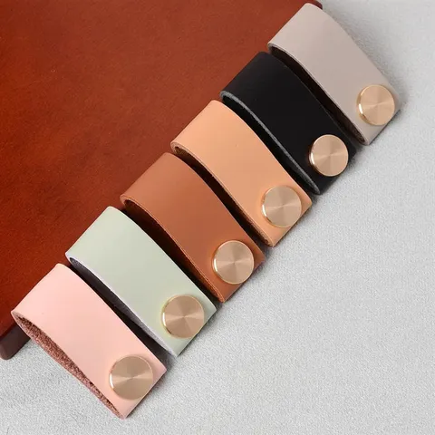 Moderne Minimaliste PU Cuir Poignées de Meubles Or Métal Quincaillerie Tiroir Boutons Pour Armoire Commode Meubles Poignées Décoration de Maison