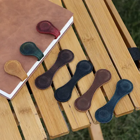Vintage Crazy Horse Leather Magnetic Bookmark Handmade Genuine Leather Page Marker Magnet Book Clip