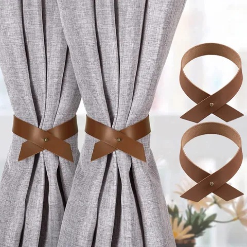 Nordic Style PU Leather Curtain Tieback Punch Free Home Window Curtain Strap Decorative Holdback Buckle Rope Accessory