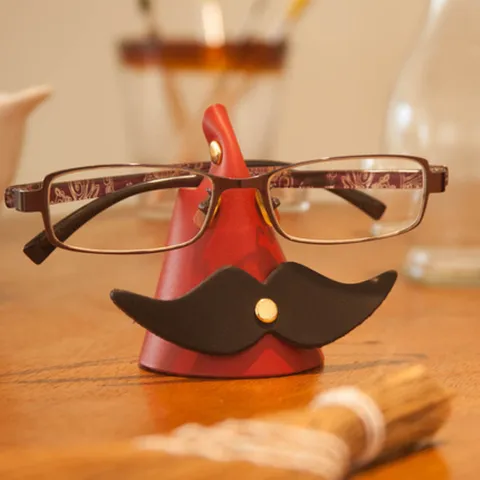 PU Leather Mustache Glasses Holder Cute Desktop Eyewear Stand Portable Spectacle Storage Organizer Office Home Decor