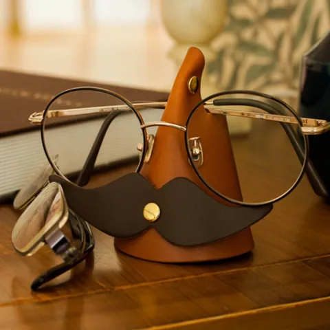 PU Leather Mustache Glasses Holder Cute Desktop Eyewear Stand Portable Spectacle Storage Organizer Office Home Decor