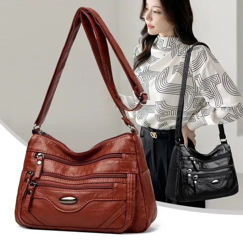 Donna Morbido Pelle PU Borsa a Tracolla Tasca Multipla Casual Borsa a Spalla Moda Grande Capacità Messaggero