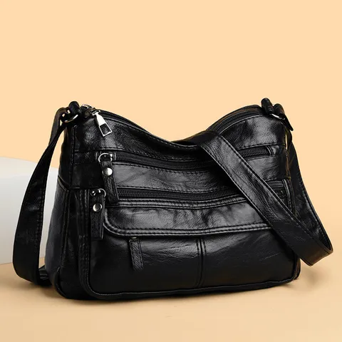 Borsa a Tracolla in Pelle PU Lavata Per Donne Tasche Multiple Borsa Casual Borsa in Pelle Morbida Retro