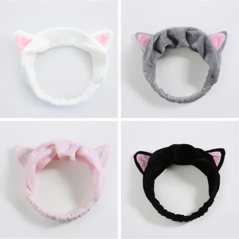 Cute Cat Ear Plush Headband Women Soft Coral Fleece Makeup Face Washing Hair Band Animal Hair Hoop Hair Accessories