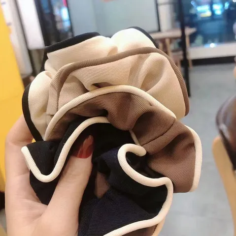 Koreaanse Stijl Stof Grote Haarelastiekjes Kleurblok Contrast Raffel Haarbanden Voor Meisjes Zoet Elegant Bloemen Stof Paardenstaart Houder Vrouwen Haaraccessoires