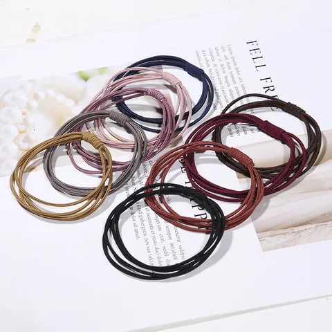 Minimalistisch Hoge Elasticiteit Haarelastieken Handgemaakt Geknoopt Meerlagig Paardenstaart Houder Effen Kleur Stof Rubber Haar Accessoires Voor Vrouwen