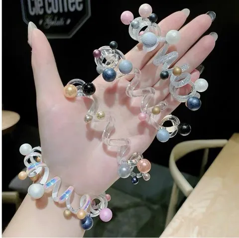 Transparante Telefoonkabel Haarelastiek Voor Vrouwen Moderne Kunstparel Elastische Haarcirkel Mode Kleurrijke Haaraccessoire