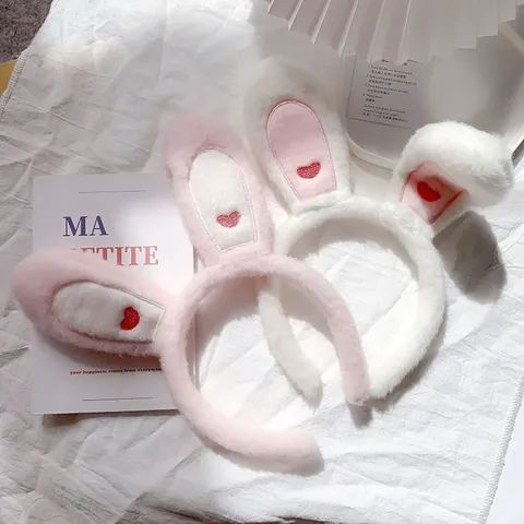 Simpatico Cerchietto con Orecchie da Coniglio 3D in Peluche per Donna Ragazza Morbida Fascia per Lavare Viso Trucco Accessori