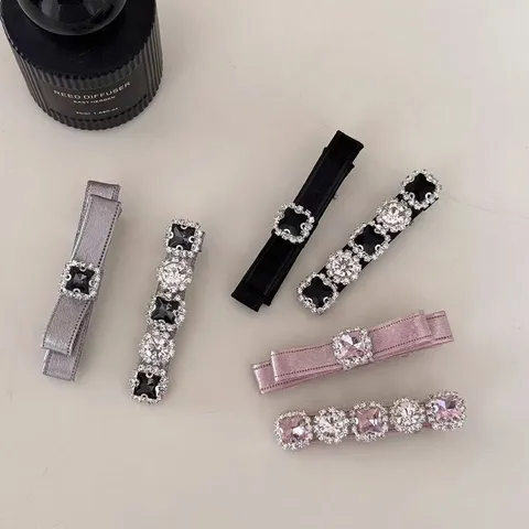 Franse Lichte Luxe Stijl Strik Strass Haarclip Elegante Satijn Fluweel Lint Eendenbekclip Voor Vrouwen Mode Haaraccessoires