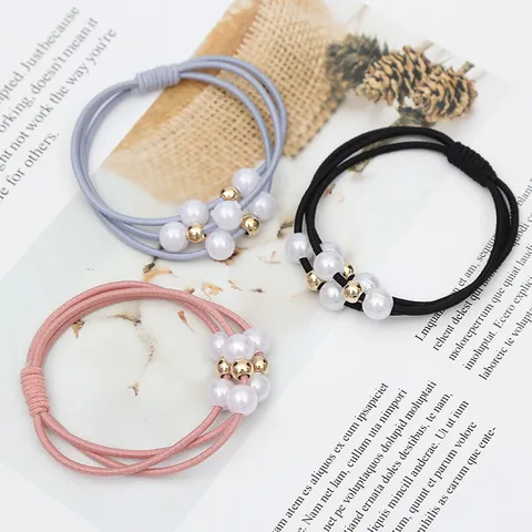 Koreaanse Stijl Hoge Elasticiteit Knoop Haarelastiek Voor Dames Meisjes Kunstparel Kralen Handgemaakte Haarband Geometrische Mode Haaraccessoires