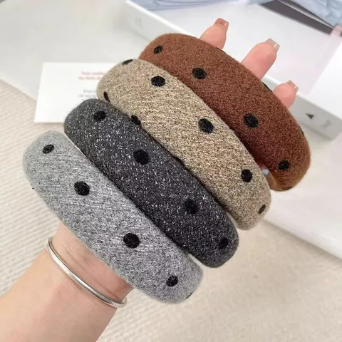 Serre-tête Coréen Automne Hiver Velours à Pois Design Haut Rembourré Éponge pour Femmes Doux Accessoires Cheveux