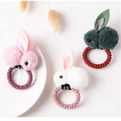 Schattige Pluche Konijn 3D Elastische Haarbanden Kinderen Zoete Bunny Haarstrikjes Hoge Elasticiteit Rubberen Band Haaraccessoires Voor Meisjes