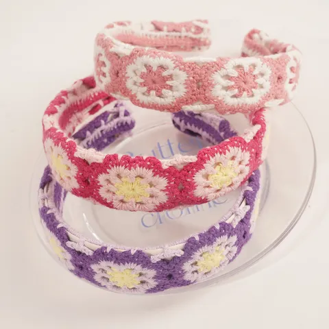 Bohemian Knit Headband For Women Crochet Ethnic Floral Wide Hairband Handmade Yarn Plastic Head Hoop Fashion Hair Accessories
