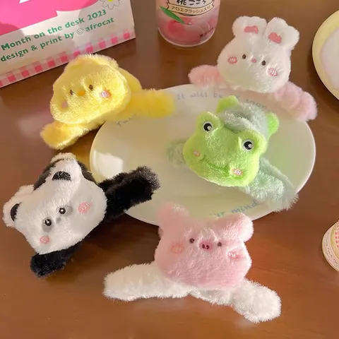 Lindas Pinzas para el Cabello de Peluche de Animales para Mujeres Niñas Panda Rana Pato Horquilla de Dibujos Animados Estilo Preppy Accesorios