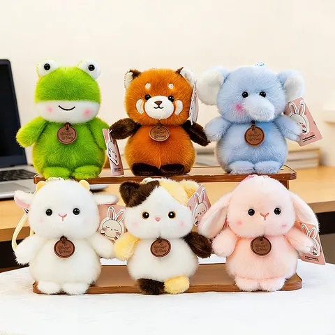 Lindo Dibujo Animado Animal Peluche Colgante Rana Elefante Gato Oveja Mapache Llavero Encanto de Bolso