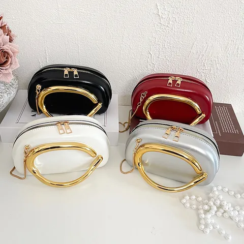 Women's Fashion Minimalist Shoulder Crossbody Bag EVA Mini Handbag With Metal Ring Handle And Chain Strap