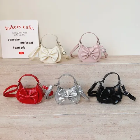 Kids Mini Crossbody Bag Cute Bowknot PU Leather Handbag Girls Princess Fashion Daily Casual Shoulder Bag