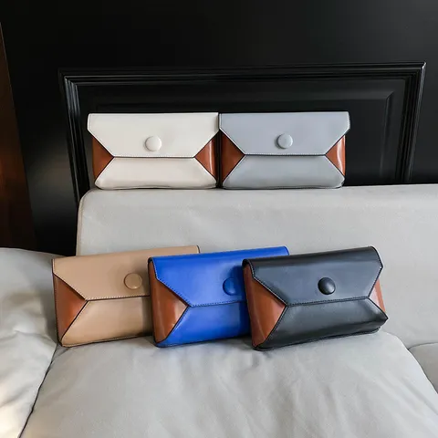 Minimalist PU Leather Color Block Envelope Clutch Bag Women Fashion Chic Evening Party Handbag Casual Hand Purse